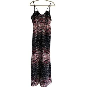 PARKER Black Pink Graphic Digital Print Sleeveless Maxi Dress Tie Back D…